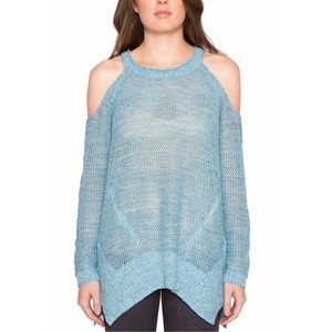 New Light Blue Willow & Clay  Knit cold shoulder sweater Medium Cut Out Spring